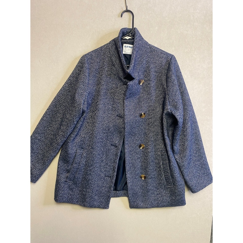 Old Navy Womens Blue Herringbone Wool Blend Button Up Car Coat Size S